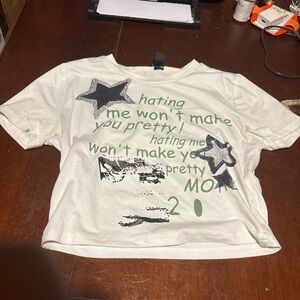 SHEIN White Tee with Star and Text Design